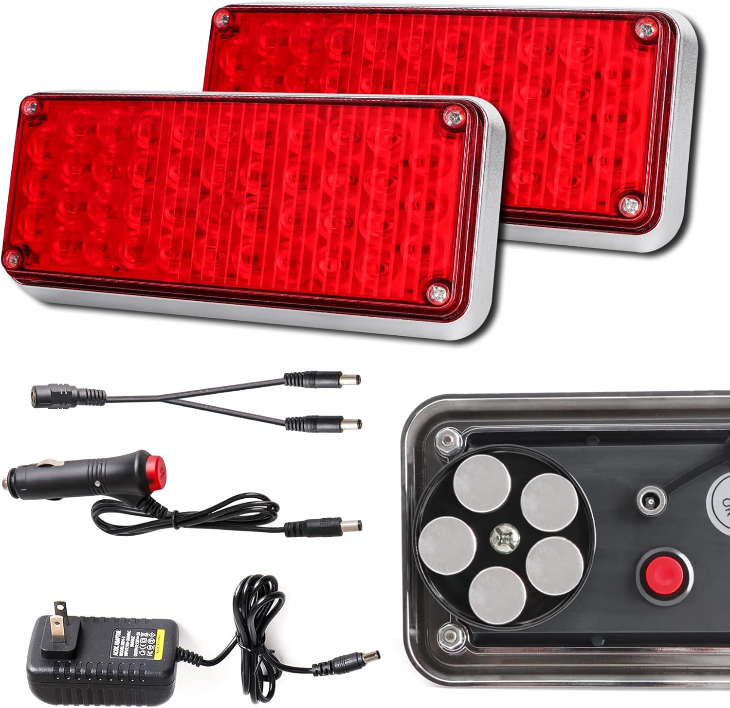 Upgraded 2pcs Strobe Flashing Hazard Red Lights for Trucks Vehicles Wireless Surface Magnetic Portable 42 LED Trailer Tail Marker Warning Emergency Light 5 Patterns Rechargeable 10-18 hours available