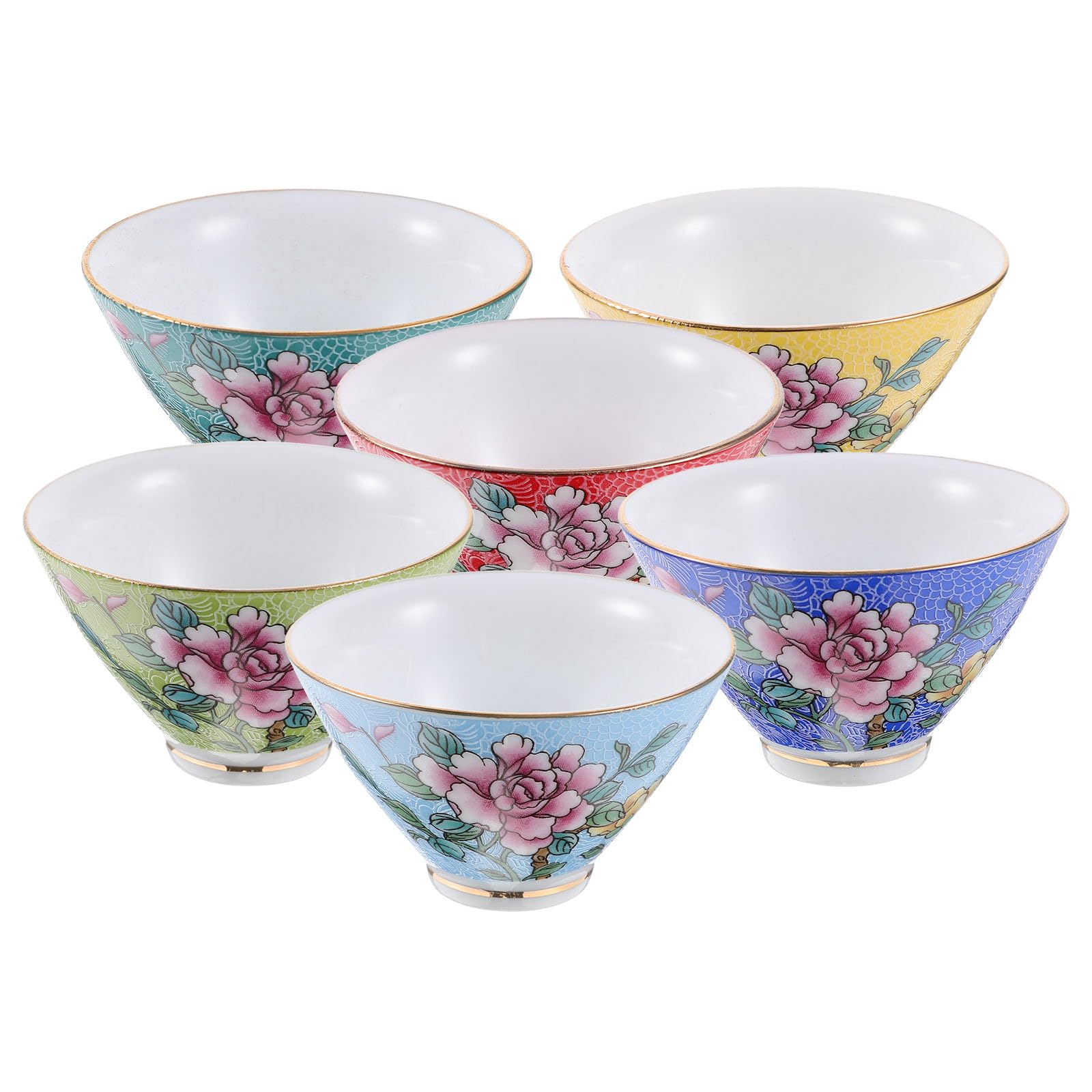 ABOOFAN Juego de 6 Tazas de Té de Cerámica China Pequeñas Diseño Retro Boca Redondeada Multiuso para Fiesta de Té