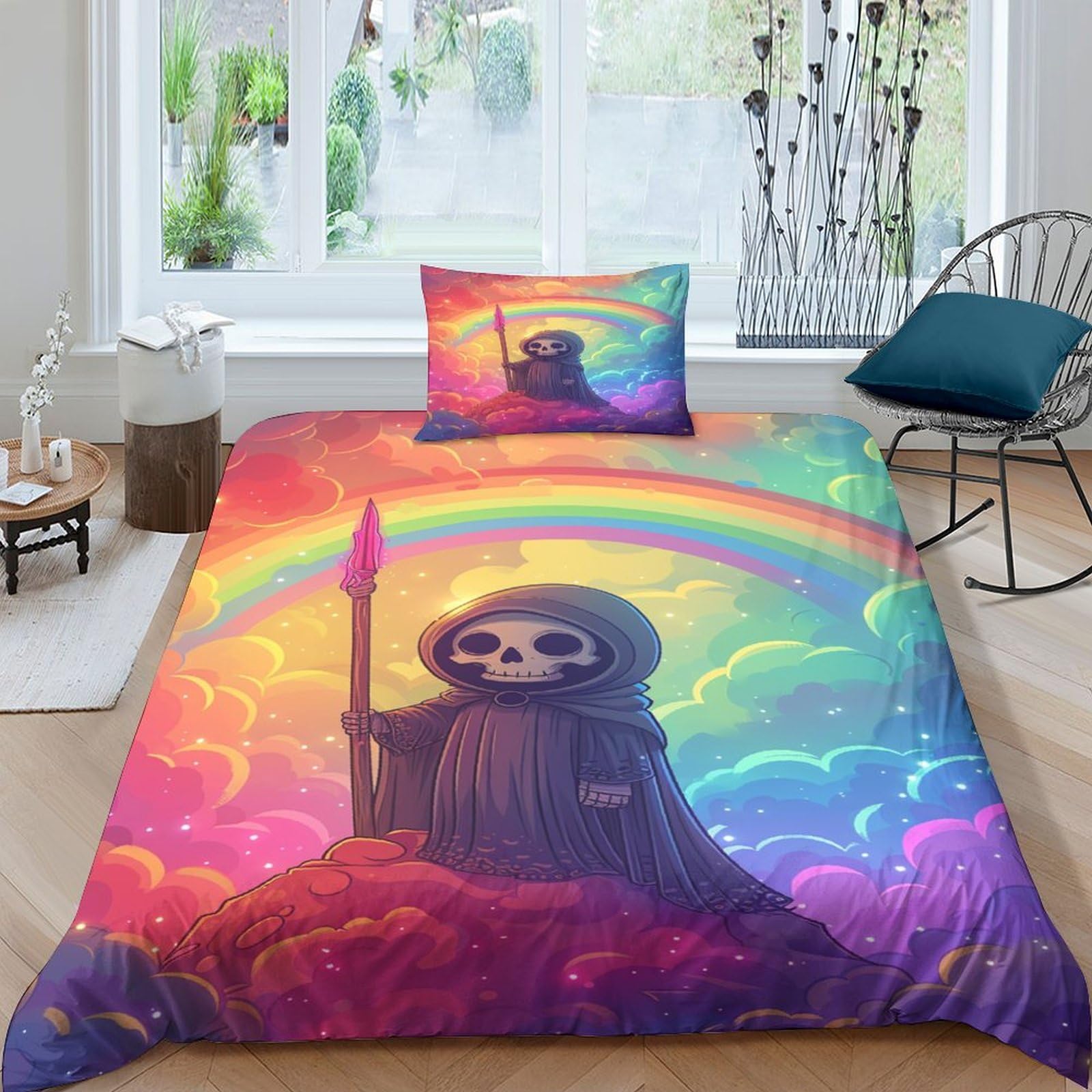 Parure arc-en-ciel 3D pour chambre d'enfant : confort douillet 135x200