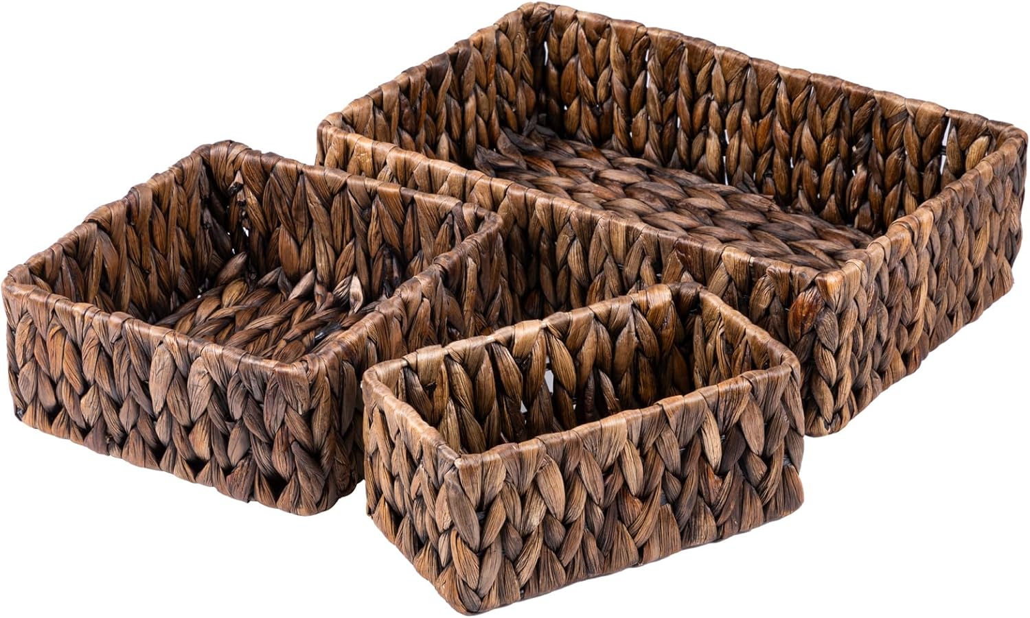 FairyHaus Wicker Baskets for Organizing 3Pack, Large and Small Wicker Storage Baskets Set, Hand Woven Baskets for Storage, Brown Water Hyacinth Storage Baskets for Pantry Shelf