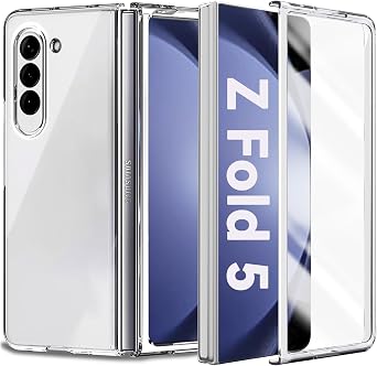 for Samsung Galaxy Z Fold 5 Clear Case with Built-in 9H Tempered Glass Screen Protector,Anti Yellowing Bumper Cover Shockproof Protective Case for Galaxy Z Fold 5 2023,Clear