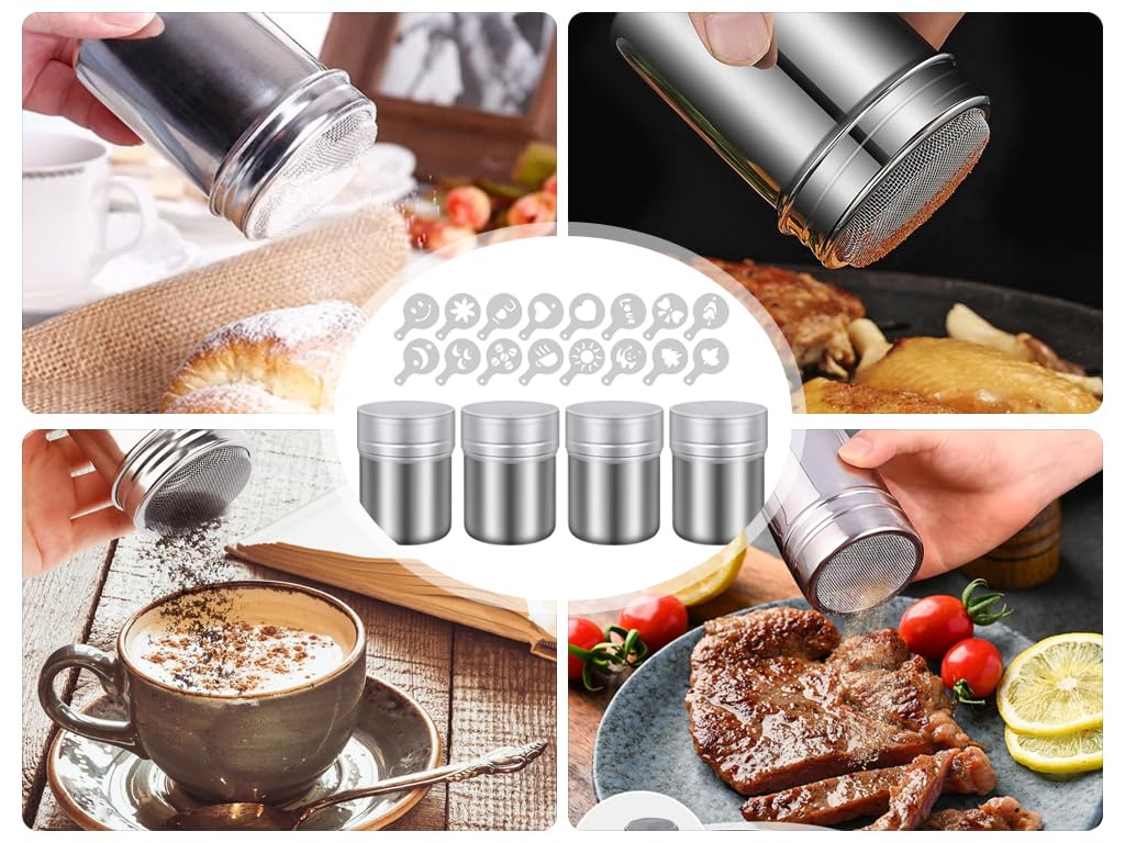 Saupoudreuse Cacao avec Couvercle 16 Moules pour Café Chocolat Sucre Sel Farine