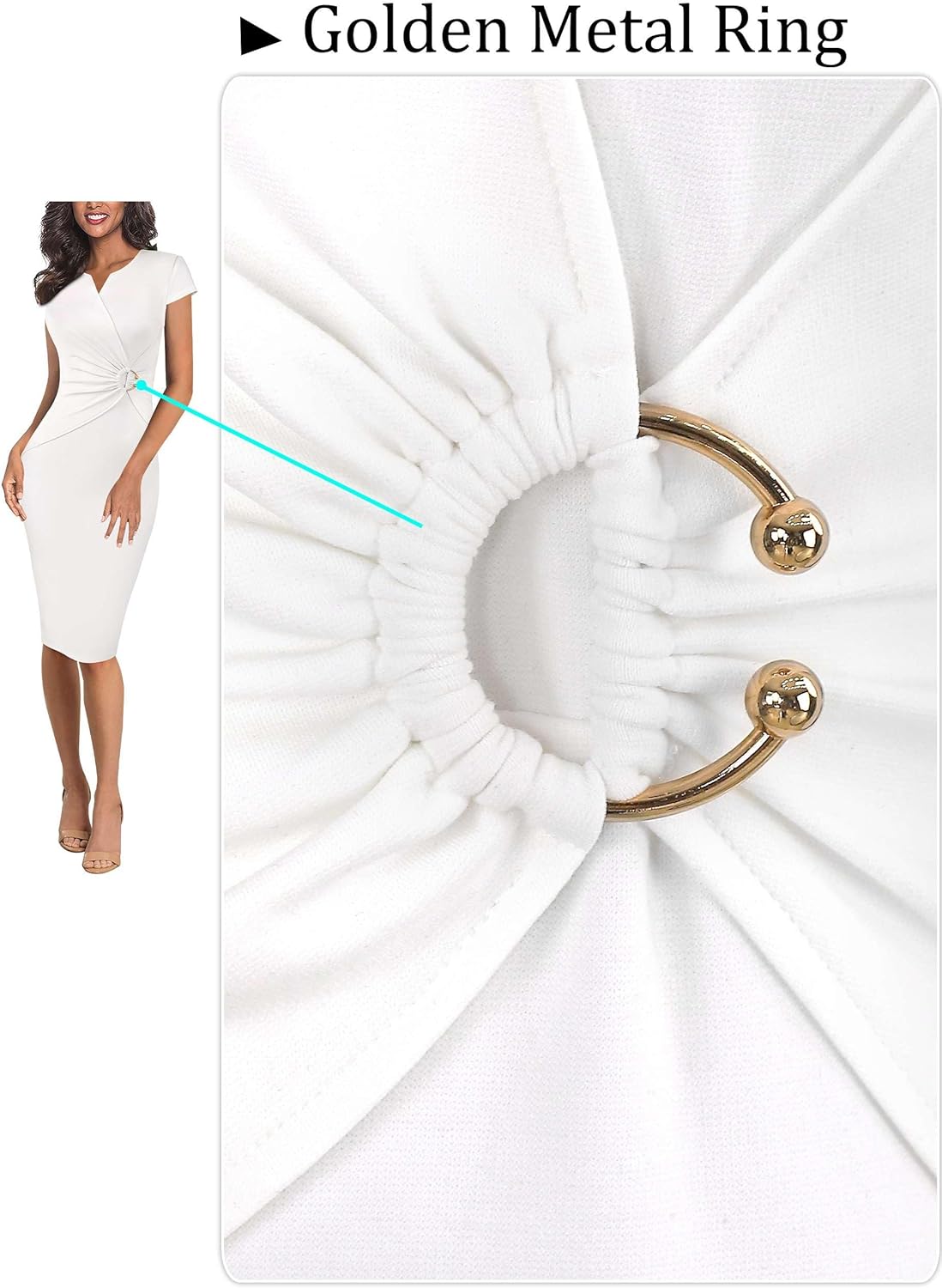 VFSHOW Womens Elegant Notch V Neck Ruched Work Office Business Church Bodycon Sheath Dress - Image 4