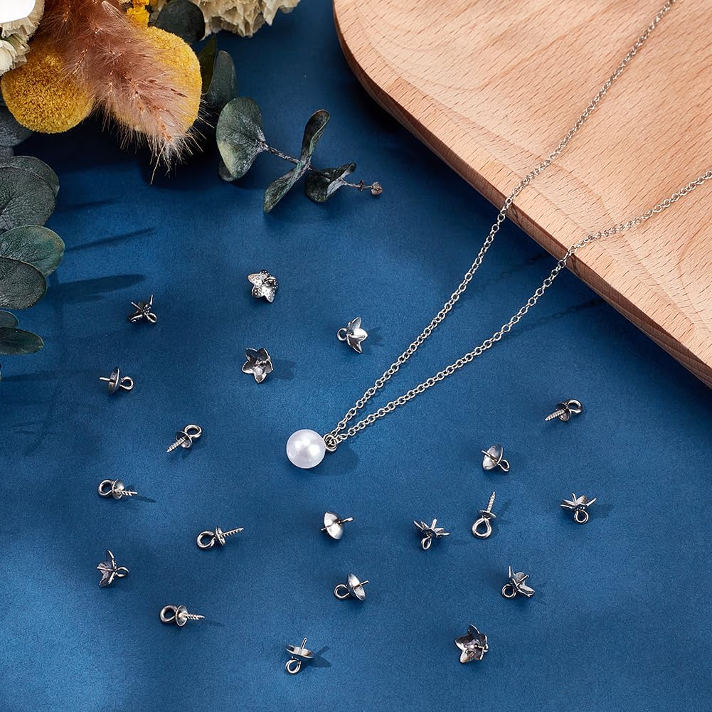120Pcs 3 Styles Eye Pin Bail Peg Pendants 201 Stainless Steel Mini Screw Eye Pins with Cap Cup Pearl Screw Pin Pendant Bails Pendant Connectors for Half Drilled Beads Jewelry Making