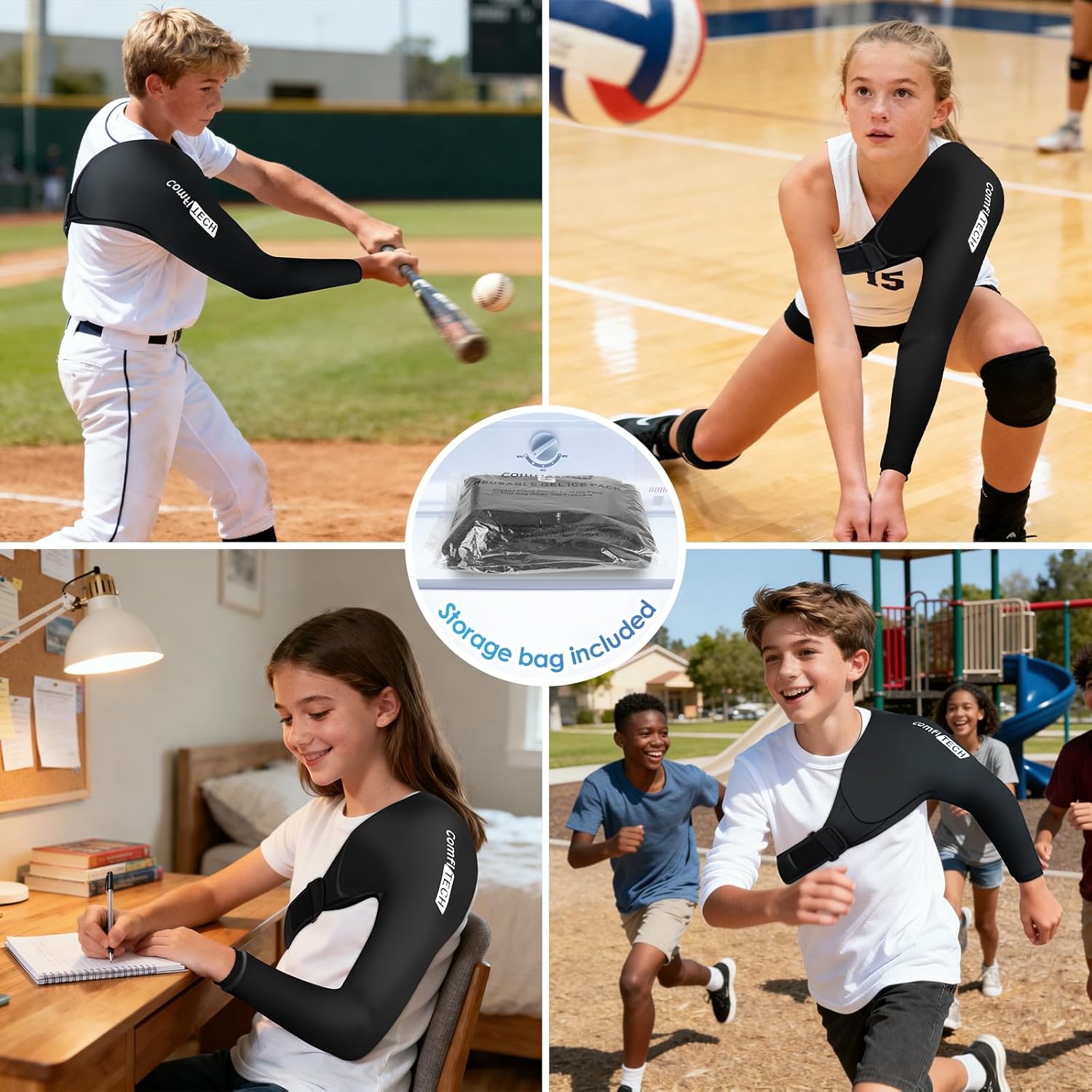 ComfiTECH Youth Shoulder Arm Ice Pack Wrap for Pitchers, Ice Arm Sleeve for Young Volleyball Player, Athletes, Flexible Cold Application for Throwing Recovery, Elbow Joint and Muscle Relaxation, Small