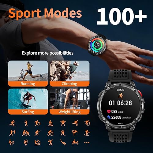Miniatura 6 de Reloj inteligente para hombre para teléfonos Android y iPhone, relojes inteligentes deportivos militares para hombres, reloj de seguimiento de