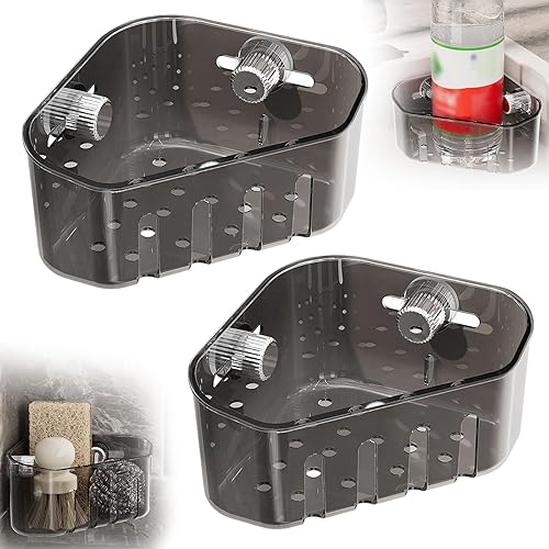 Cesta de Almacenamiento de Esquina con Ventosa, Cesta Escurridora de Fregadero con Ventosa Mejorada 2025, Cesta Coladora de Fregadero con Vaciado