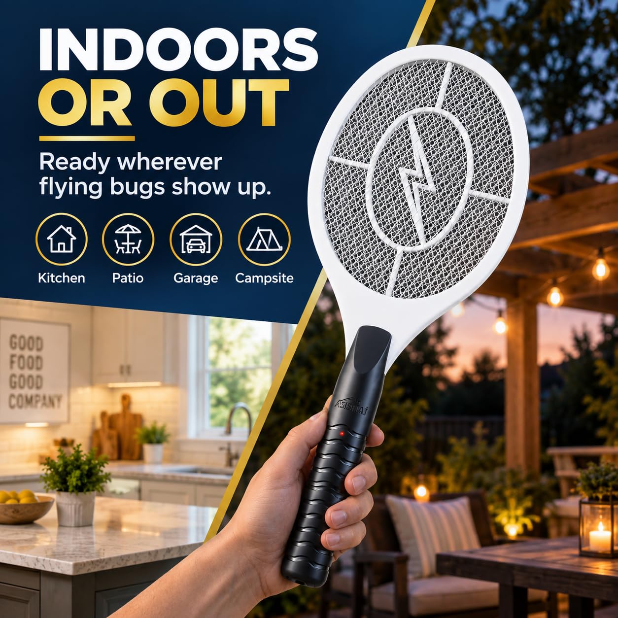 Bug Zapper Racket, Elektrische Fliegenklatsche für Mücken, Fliegen und fliegende Insekten, 45,7 cm Handheld-batteriebetriebener Fliegenvernichter für den Innen- und Außenbereich, 2 AA-Batterien