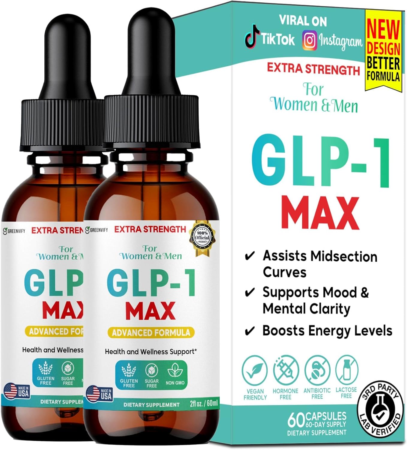 GLP-1 MAX Extra Strength Liquid Drops, Advanced Formula for Women & Men, 60 Servings, 2 fl oz (2)