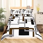Erosebridal Geometric Duvet Cover for Adult,Vintage Black and Grey Brown Bedding Set Queen,Modern Farmhouse Comforter Cover Home Room Decor,Grid Pattern Bed Sets with 2 Pillow Shams All Season