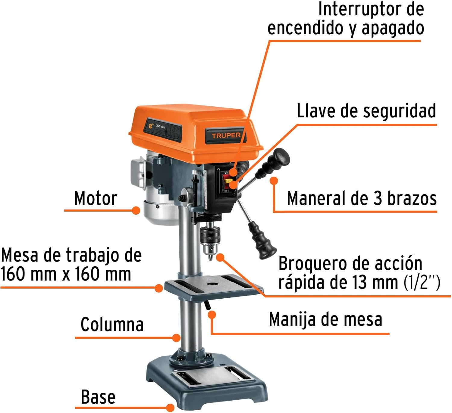 Truper 16174 / TAPI-8-1/2 X 8" Floor Drill Press, 1/3 HP