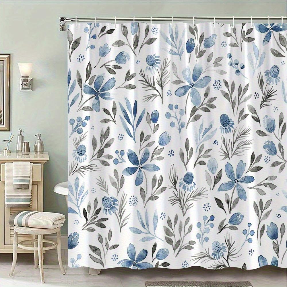 Rideau de douche anti-éclaboussures bleu et gris 180x180 pour baignoire clean