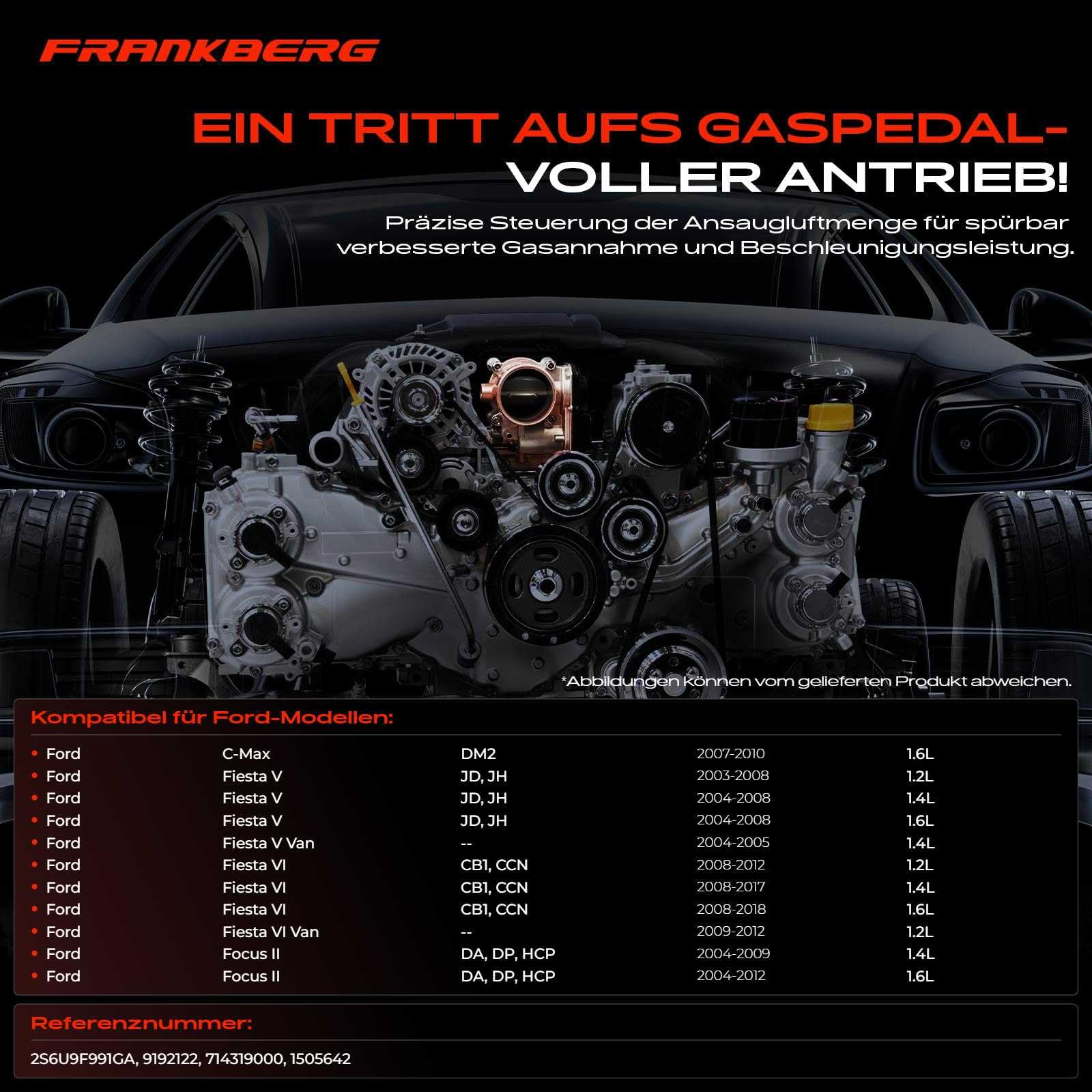 Frankberg Drosselklappe Drosselklappenstutzen für C-Max DM2 Fiesta V JD JH Fiesta VI CB1 CCN Focus C-Max Focus II DA DP HCP DB DH FCH DS FFS Fusion JU Corsa C F08 F68 2002-2012 1505642