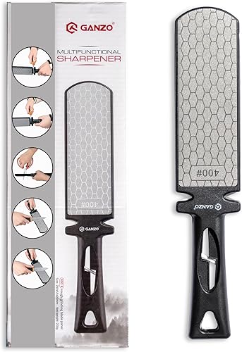 GANZO Firebird ProSharp - Afilador multifuncional de cerámica de acero de tungsteno con diamante - Piedra de doble cara - Afilador de cuchillos de