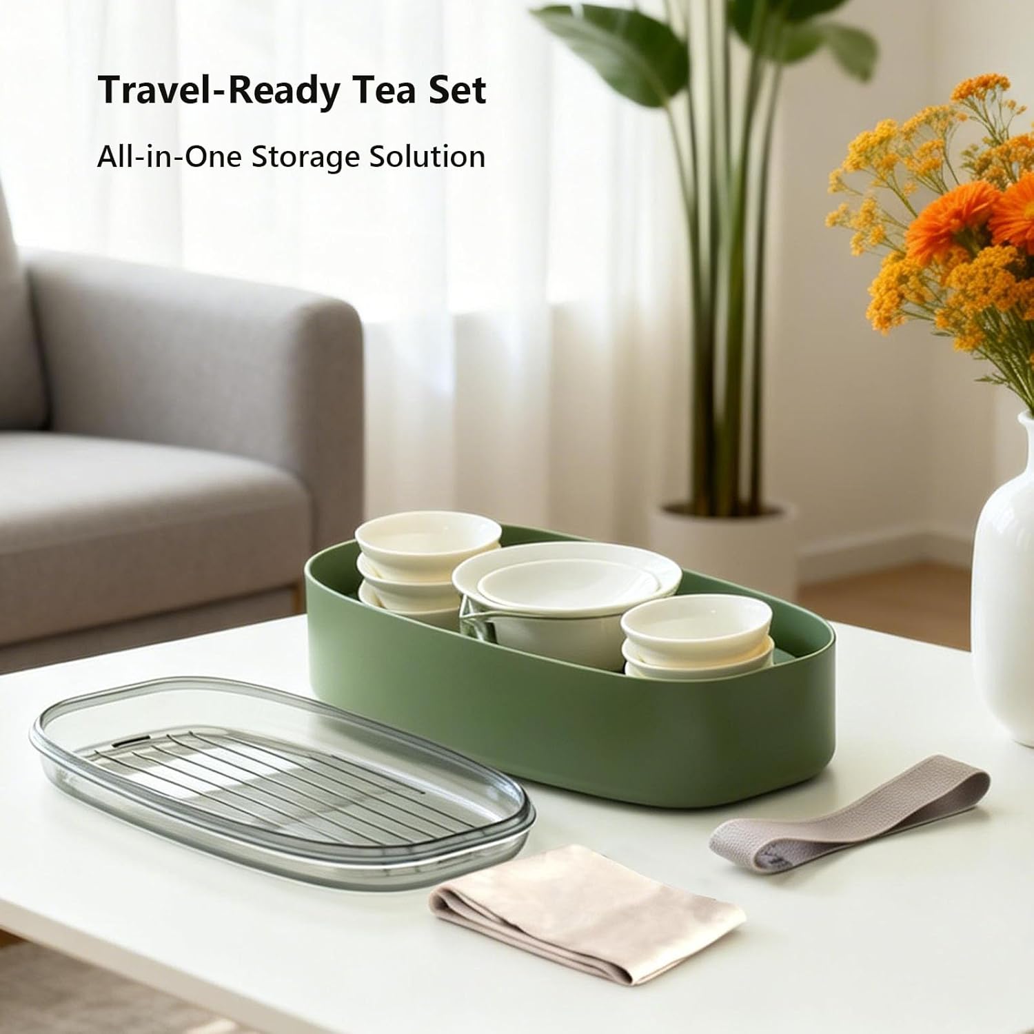 Portable Gaiwan Gongfu Tea Set for 1-6 People, Dehua White Porcelain Chinese Tea Set for Adults, All-in-One Travel Tea Cup Set, Gift Boxed for Home Office Camping