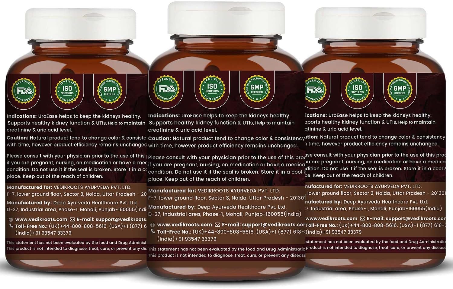 UroEase Ayurvedic Herbal Supplement to Help Maintain Kidney Health & Uric Acid Level Provides Support to Manage Urinary Tract 60 Veg Capsules (Pack of 3)