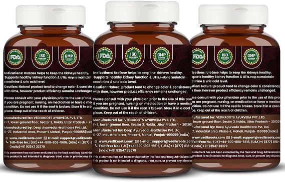UroEase Ayurvedic Herbal Supplement to Help Maintain Kidney Health & Uric Acid Level Provides Support to Manage Urinary Tract 60 Veg Capsules (Pack of 3)