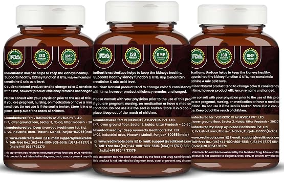 UroEase Ayurvedic Herbal Supplement to Help Maintain Kidney Health & Uric Acid Level Provides Support to Manage Urinary Tract 60 Veg Capsules (Pack of 3)