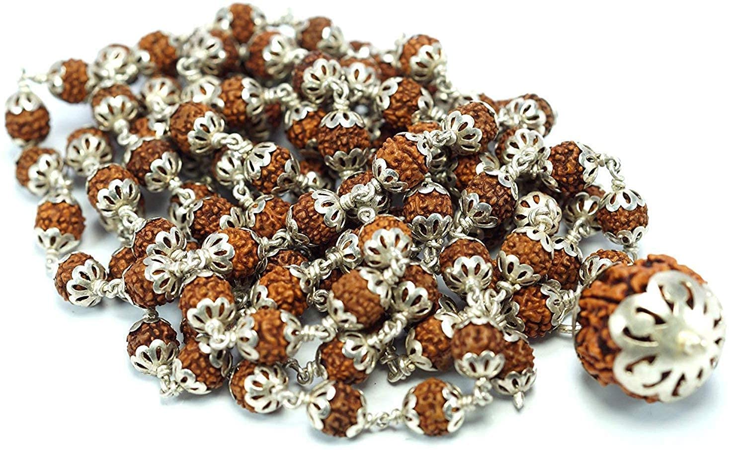 Ram Ratan Kendra Rudraksha Mala 108 + 1 Beads 5 Mukhi Mala With Silver Capping Beads Stone Chain For Unisex Adult (B09QYR6H4P) Amazon Price History, Amazon Price Tracker
