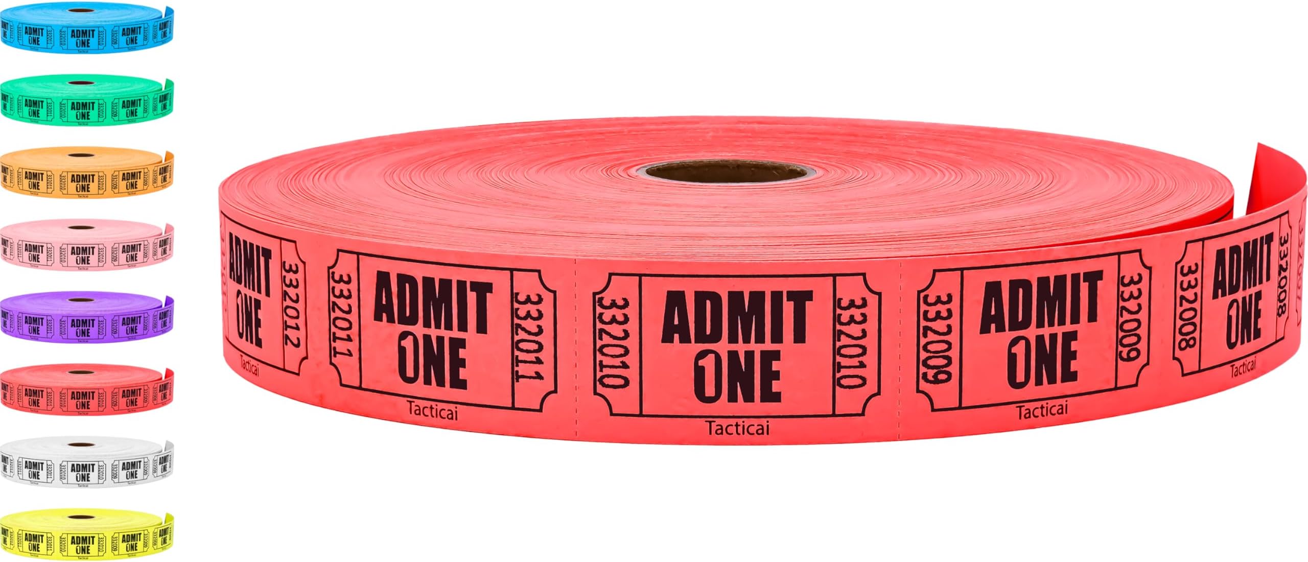 Tacticai 2000 Raffle Tickets, Admit One, Red (1 of 8 Colors), Single Roll, Ticket for Events, Entry, Class Reward, Fundraiser & Prizes