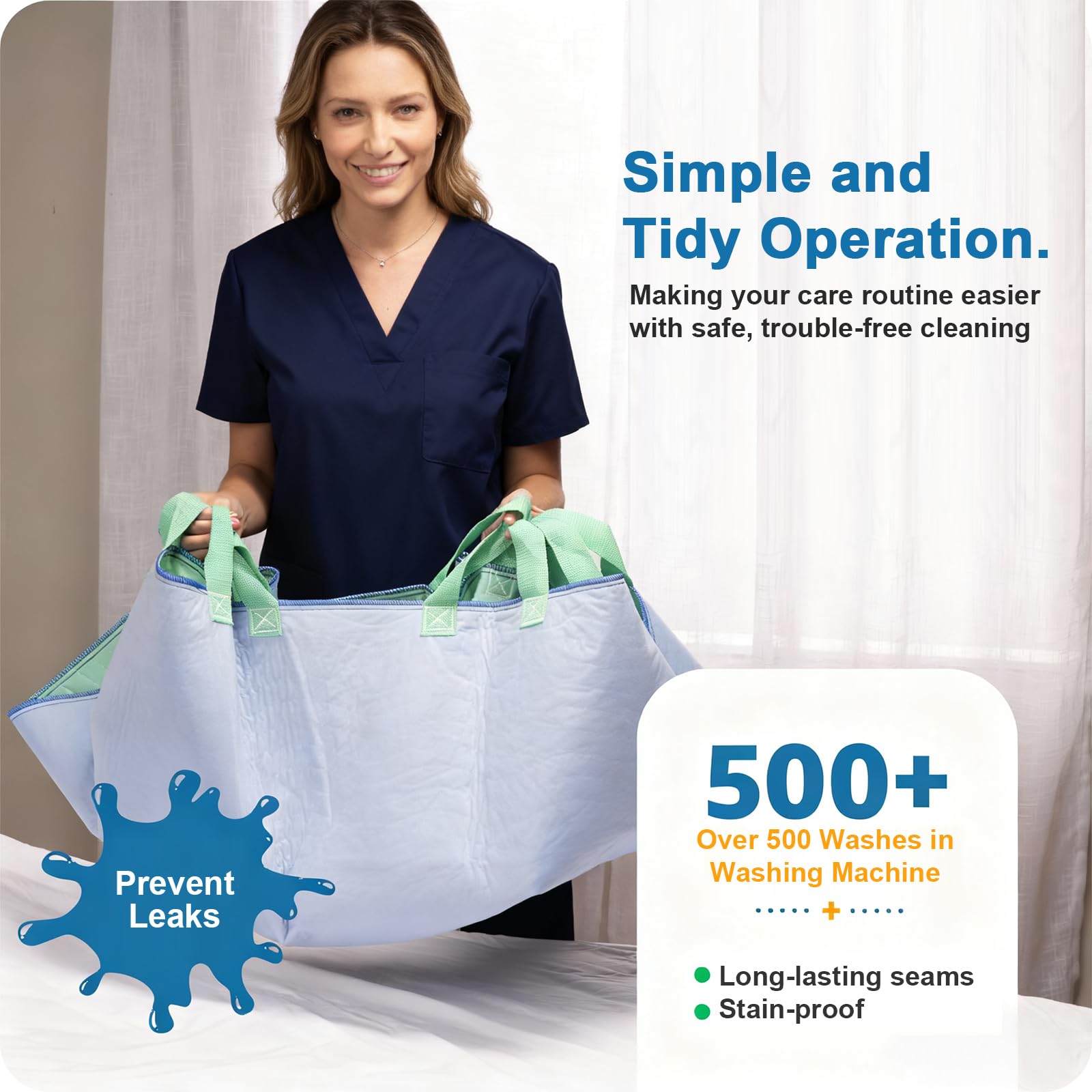 Empapadores Cama Adultos con 8 Asas Reforzadas, Secado Rápido 10 Min, Lavable, Impermeable, para Ancianos y Pacientes con Incontinencia, 86x132cm