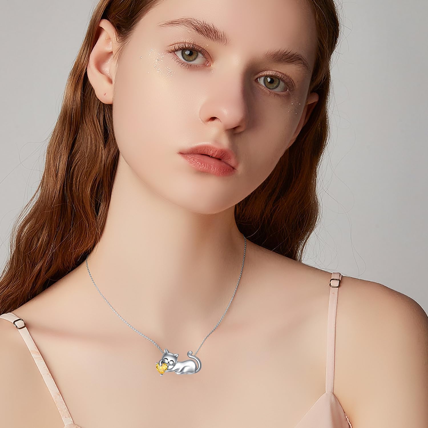 LONAGO Cat Necklace with Birthstone 925 Sterling Silver Cat Pendant Necklace Gift for Women