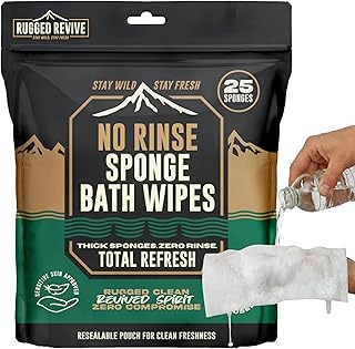 No Rinse Bathing Wipes Large – Rinse-Free Sponge Bath for Adults, Elderly & Kids – Thick Body Wipes with Aloe for Camping, Hiking, Travel, Backpacking, Outdoor & Off-Grid Use – (25 Pack)