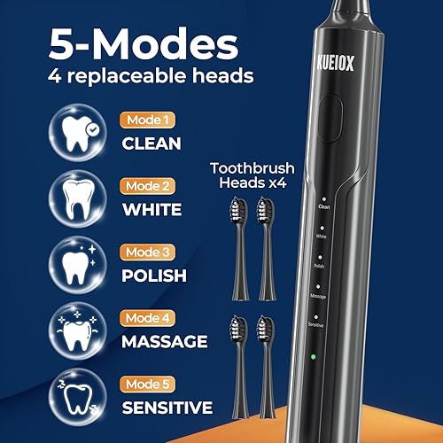 Miniatura 5 de KUEIOX Cepillo de dientes eléctrico con irrigador de agua inalámbrico, 10.8 fl oz, portátil de viaje para dientes con 5 modos y 6 puntas de chorro e