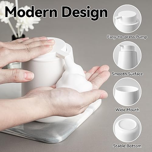 Miniatura 10 de Dispensador de jabón espumoso, dispensador de jabón de manos de espuma de cerámica blanca de 12 onzas para baño, botella dispensadora de lavado de