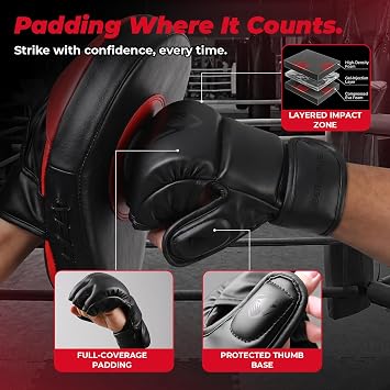 LIBERLUPUS MMA Gloves Sparring for Men Open Palm Training Gloves for Grappling, Kickboxing, Muay Thai, Youth Self-Defense, Heavy Bag Workouts Durable Synthetic Leather