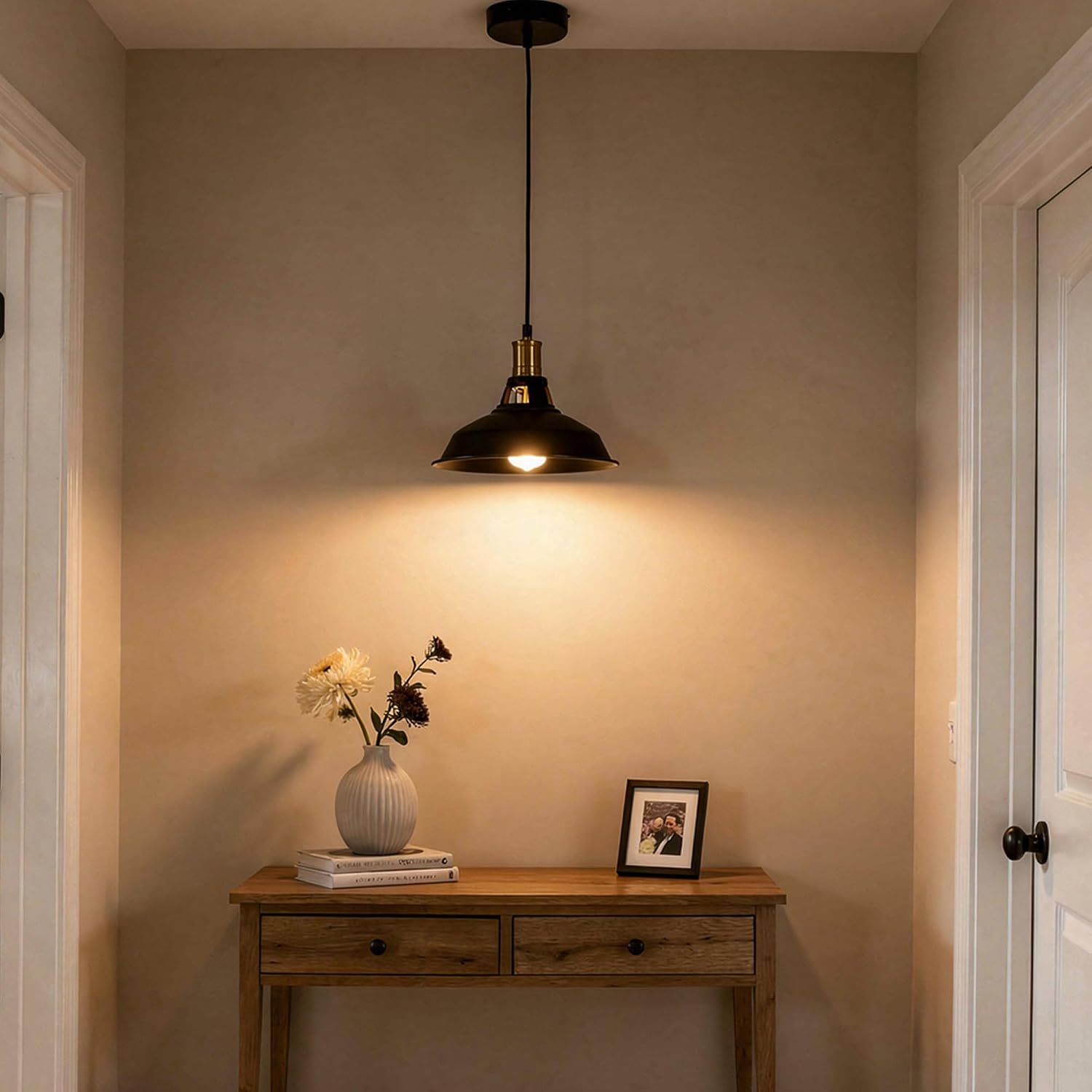 Phaosio1 Pack Pendant Light Fixtures, Industrial Farmhouse Hanging Light with Metal Shade, Kitchen Island Pendant Lighting for Hallway, Dining & Living Room, Black & Gold