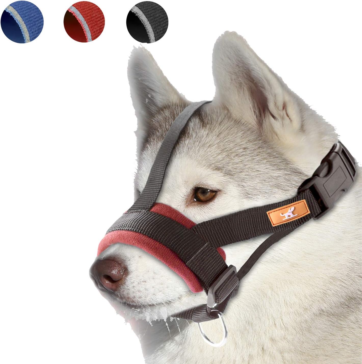 wintchuk Soft Dog Muzzle for Small, Medium and Large Dogs,Anti Biting, Chewing,Adjustable Neck and Head Strap,Breathable(M,Red)