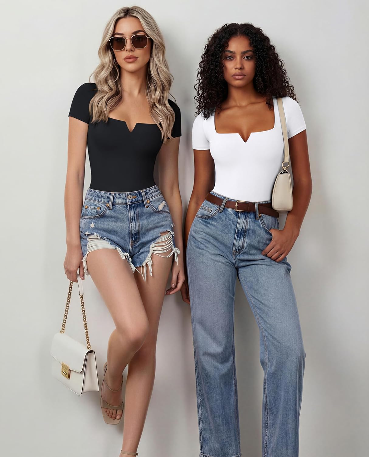 Avidlove Women's Short Sleeve Bodysuit Square Neck Body Suits One Piece T Shirt Summer Going Out Tops Date Outfits