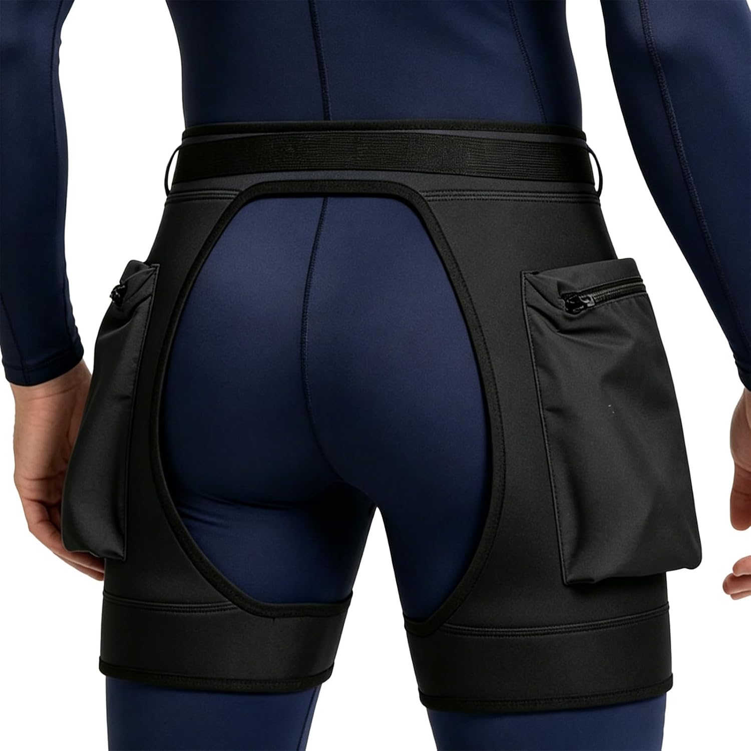 Unisex Surfing Short Pants Hollow Out Surf Wetsuit Diving Suit with Two Pockets Adjustable Waist Belt Black Medium