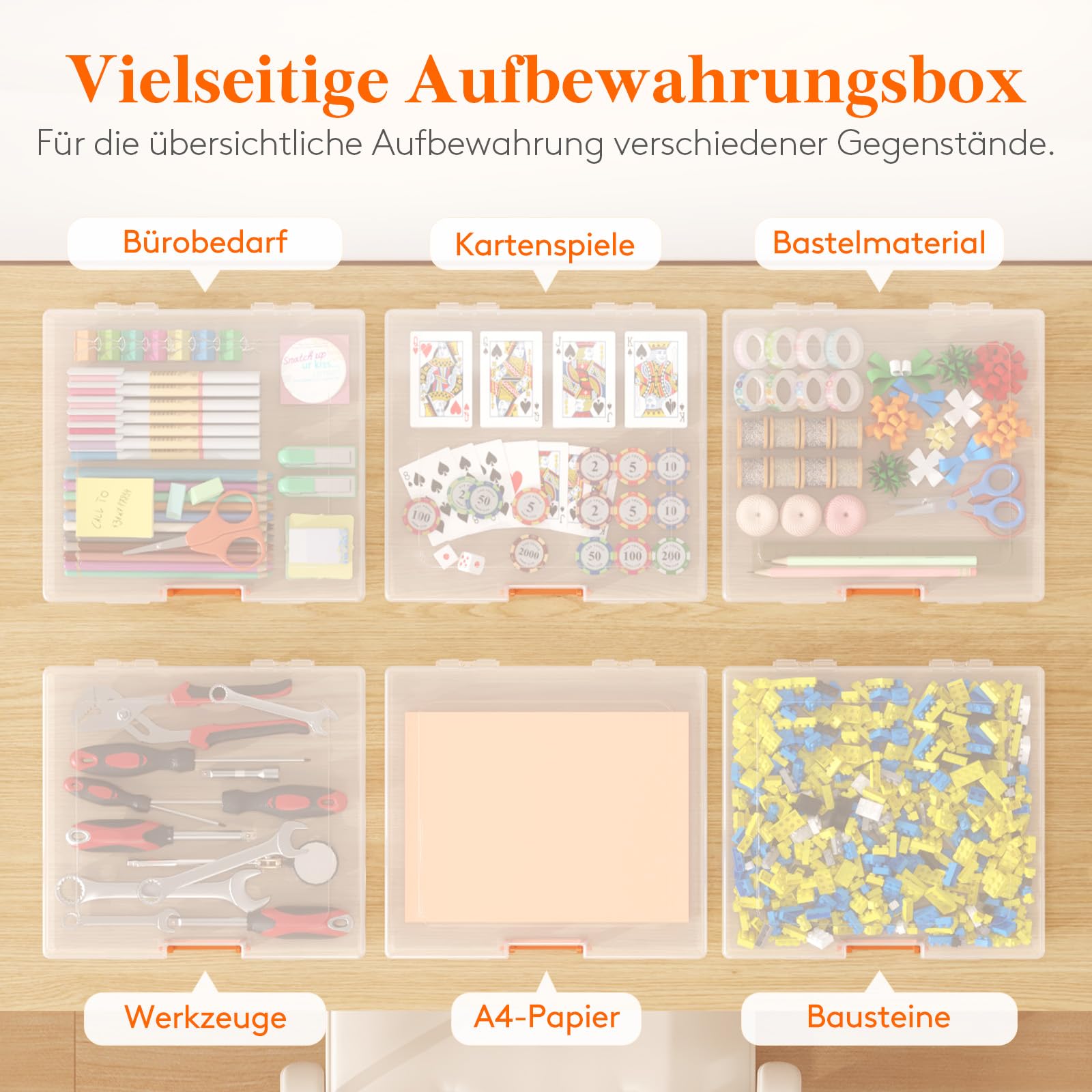 Lifewit 6 Pack Stapelbar Aufbewahrungsbox mit Deckel & Griff, Tragbar Document Box mit 6 Reißverschlusstaschen und Etiketten, Storage Box für Papier Foto Bastelbedarf Brettspiel, 33 x 31 cm/13x12