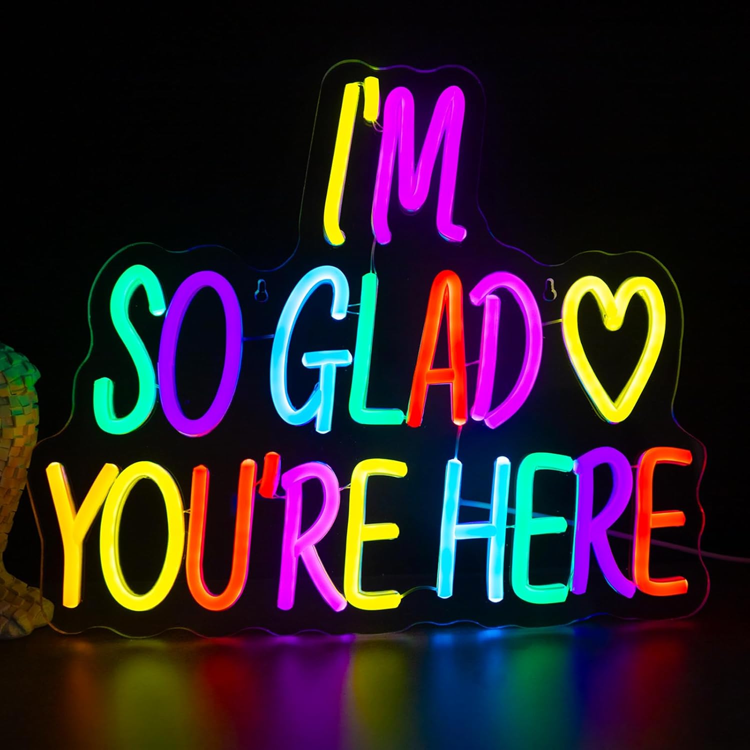 I'm So Glad You're Here Neon Sign, Letter Neon Signs for Wall Decor Dimmable Light up Sign, Classroom Wedding Kids Room Store Home Neon Decor 14.17 x 12.2 inch