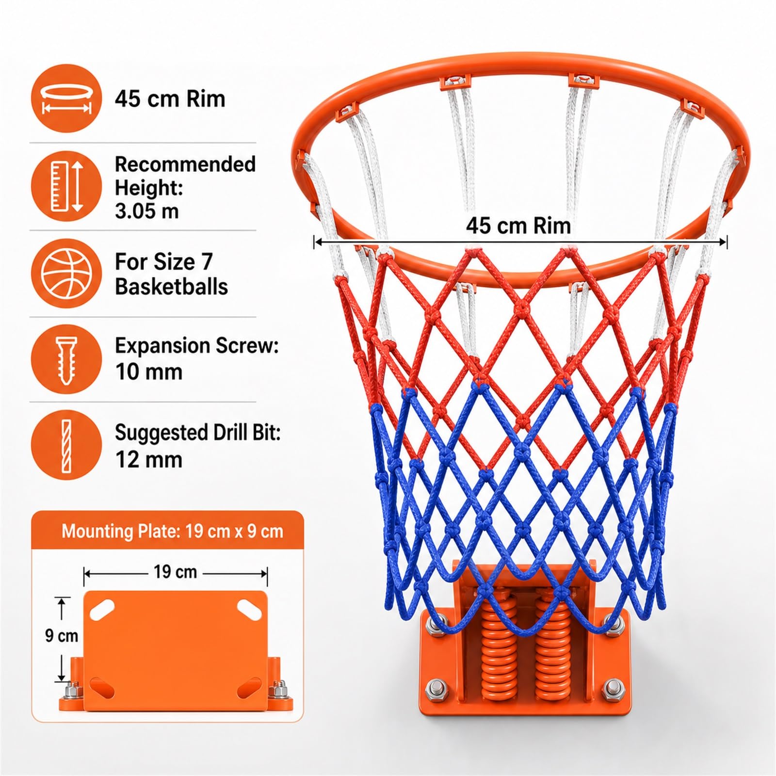 Aro De Baloncesto Montado En La Pared,Canasta De Baloncesto para Montar En La Pared,Resistente A La Intemperie,FáCil De Instalar,para JardíN,Garaje,Escuela Y Campo Deportivo