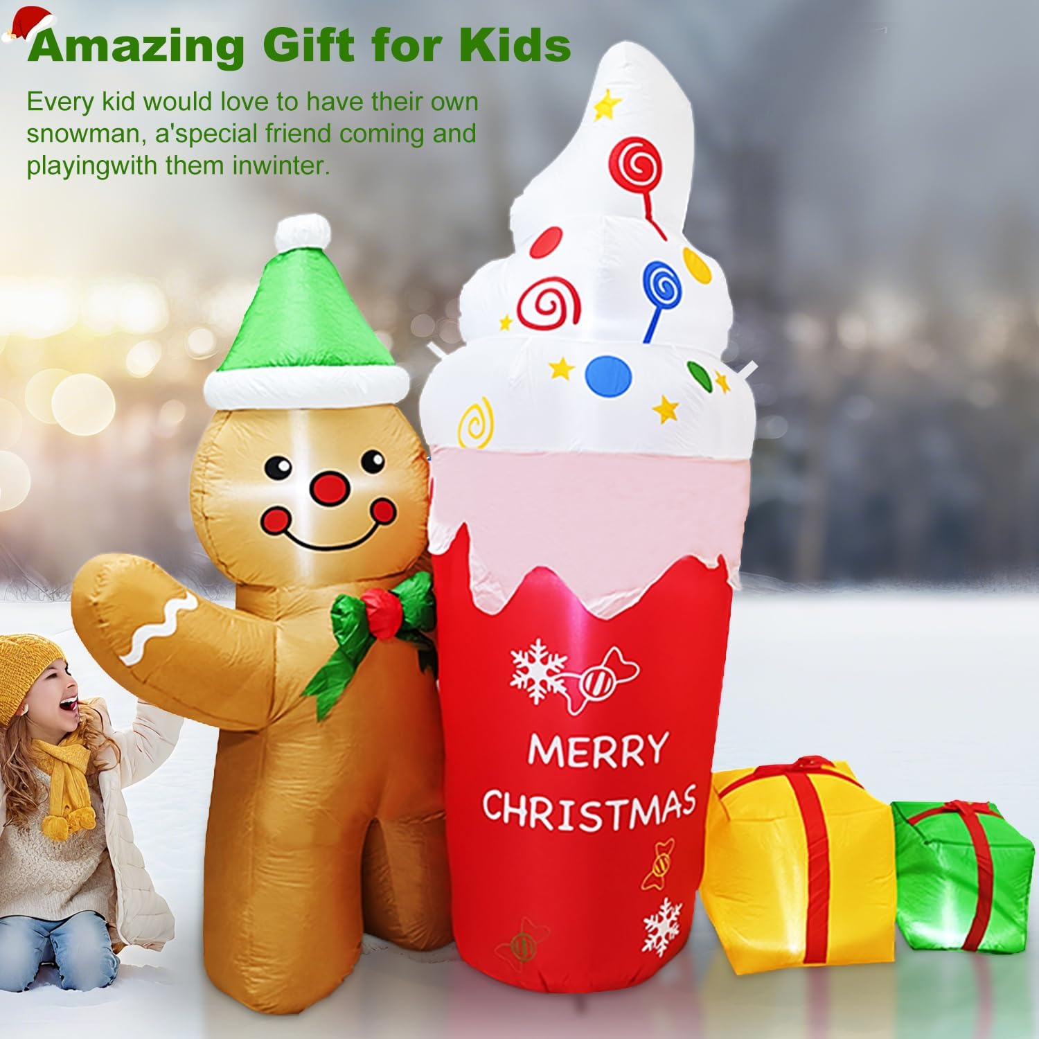 7.5FT Inflatable Christmas Gingerbread Man, Built-in White LEDs Christmas Blow Up Yard Decorations, Xmas Inflatables Outdoor Decorations for Yard Garden Patio Lawn - Image 2