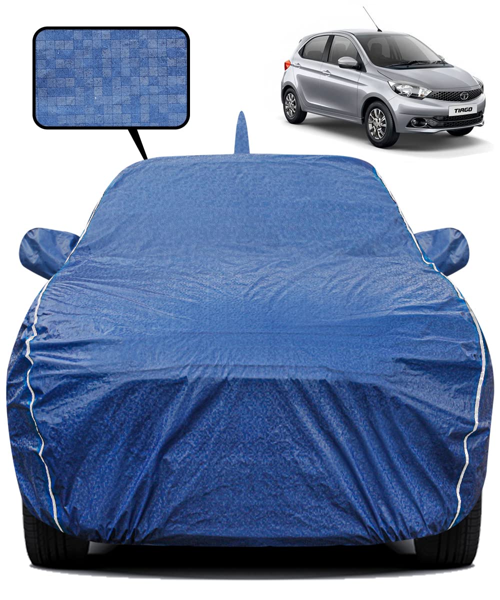 Fabtec Waterproof Car Body Cover for Tata Tiago with Mirror and Antenna Pocket, Triple Stitched and Soft Cotton Lining (Metallic Blue with White Piping) (B0D8W7VJWS) Amazon Price History, Amazon Price Tracker