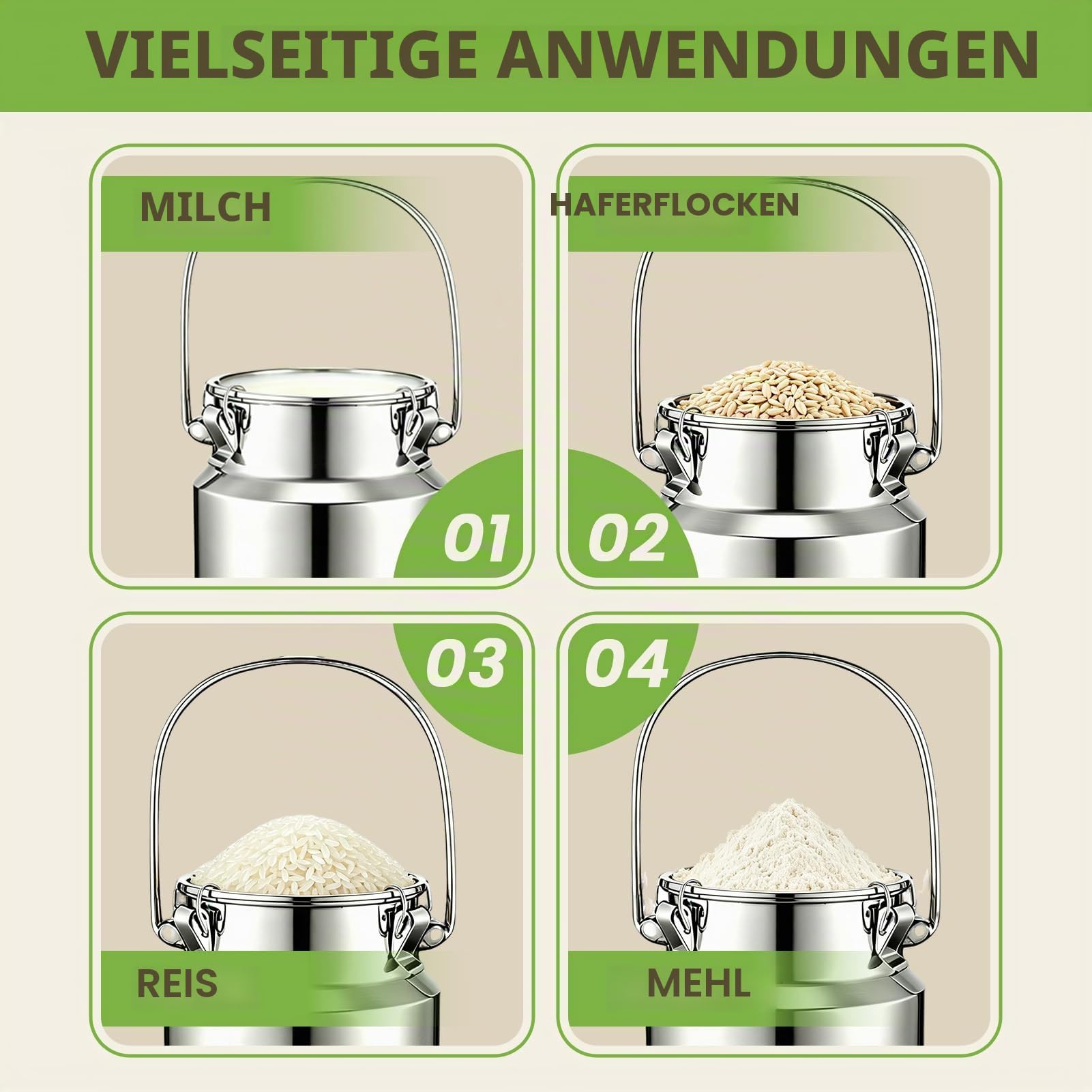 Adima 201 Milchtransportkanister Aus Edelstahl Tragekrug mit versiegeltem Deckel für Milch, Wein Milchkännchen Milchtransportbehälter Weinkübel Eimer Flasche,5L