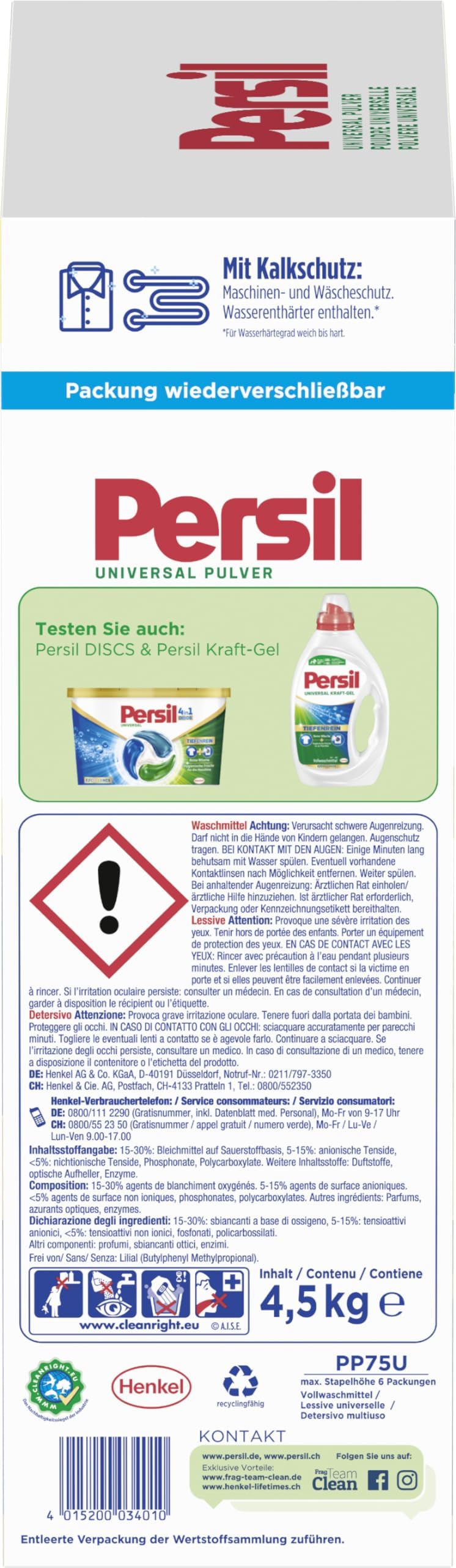 Persil Universal Pulver Tiefenrein Waschmittel (75 Waschladungen), Vollwaschmittel für reine Wäsche und hygienische Frische für die Maschine, effektiv von 20 °C bis 95 °C