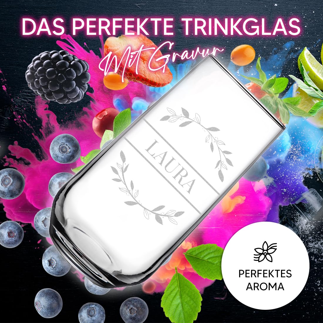 polar-effekt Longdrinkgläser 470 ml 6 Stück mit personalisierter Gravur - Trinkgläser Set mit Namen - Highballgläser für Partys - für Wasser, Saft und Drinks
