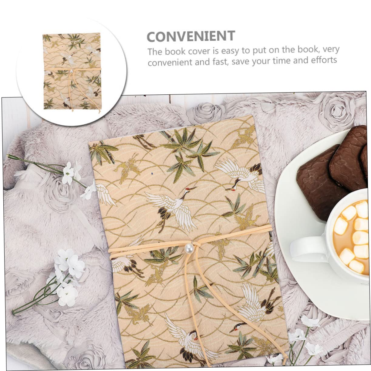 VILLCASE 5 Pièces Housse En Tissu De Protège-livre Fait Main Pochette De Livre Créatif Pochette De Livre Pour L'école Pochette De Livre Matelassée Protège-livre Décoratif Beige Chiffon