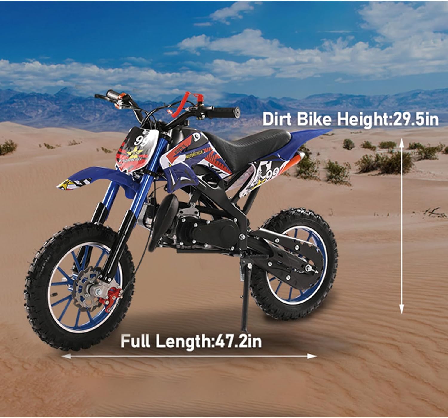 cdar 49CC 2-Stroke Kid Dirt Bike,Children Motorcycle Gas Powered Off-Road Vehicles Pocket Motorbike with Front Rear Disc Brakes Birthday Gifts for Kids Boys Girls 8-14 (Blue)