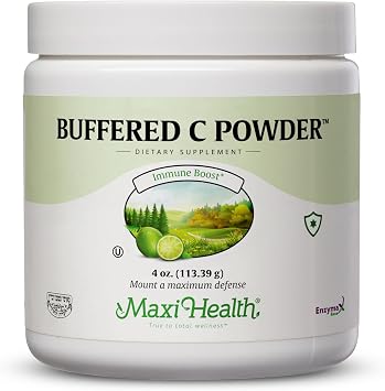 Maxi Health Buffered Vitamin C Powder High Potency Pure Vitamin C for Immune Defense Gentle, Stomach-Friendly Formula Vegan & Kosher, 4 oz