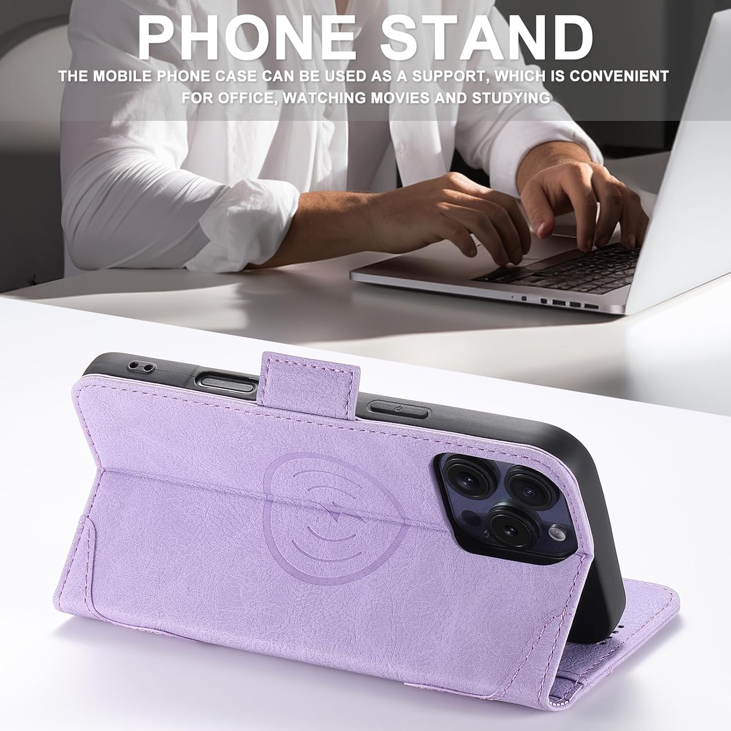 SINIANL for iPhone 16 Wallet Case Compatible with MagSafe Wireless Charging, Leather Folio Cover with Card Slots and Kickstand Flip Case Wallet for iPhone 16 Purple