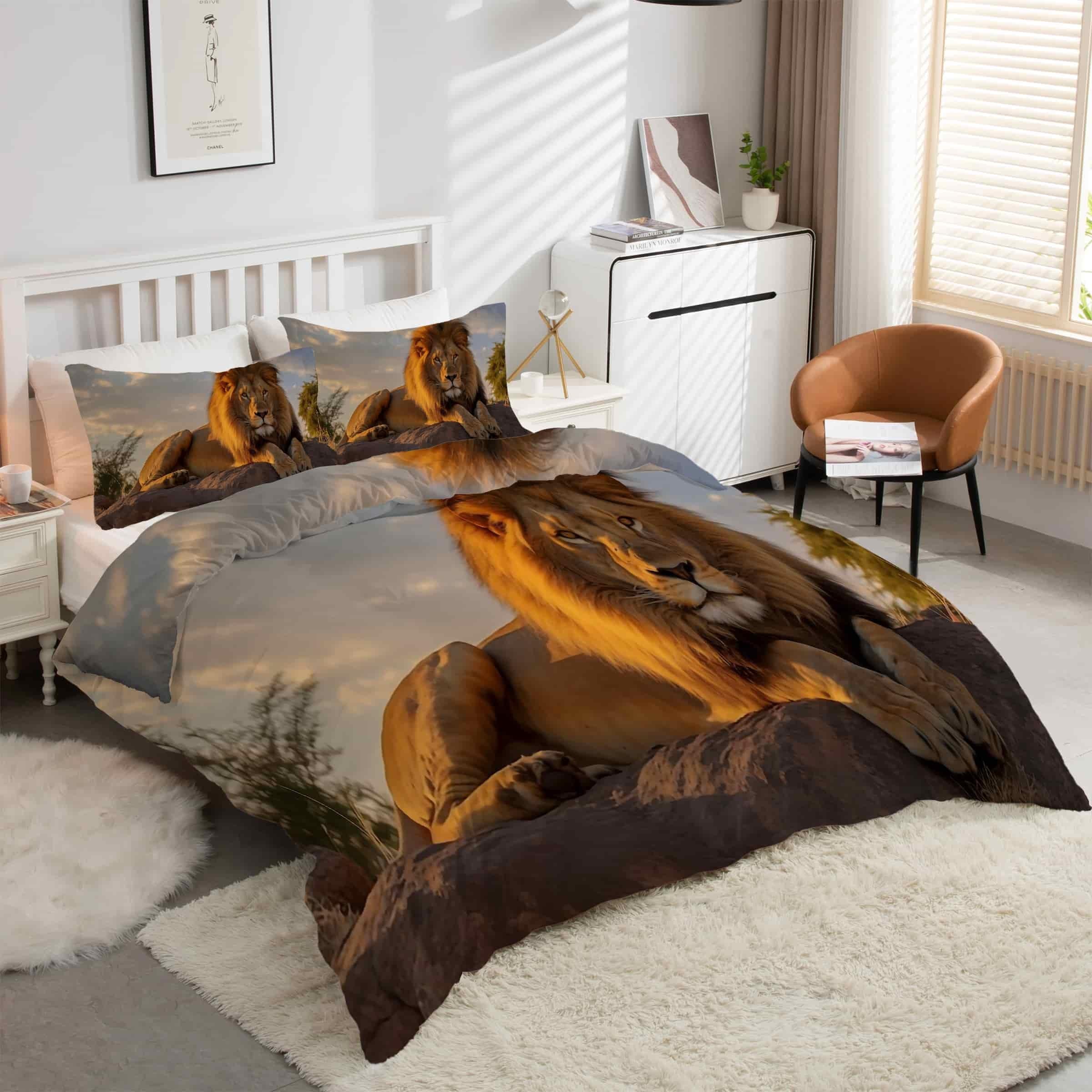Housse couette lion 200x200 pour chambre d'ado ensemble de lit microfibre kK1750