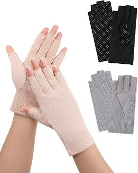 3 Pairs UV Sun Protection Gloves for Women Driving, Guantes para Manejar Autos de Mujer, Fingerless Gloves UPF 50+