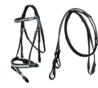 CHALLENGER Single Crown Classic Dressage Bridle- Black Leather Horse Size Reins 803HI27BK-F
