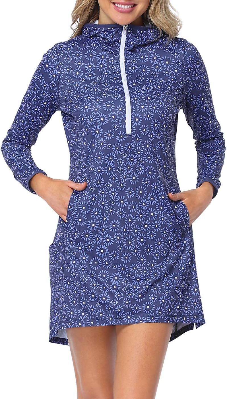 HDE Beach Coverups for Women UPF 50 Long Sleeve Swim Cover Up Dress with Hood Quick Dry Sun Protection Tunic with Pockets - Image 3